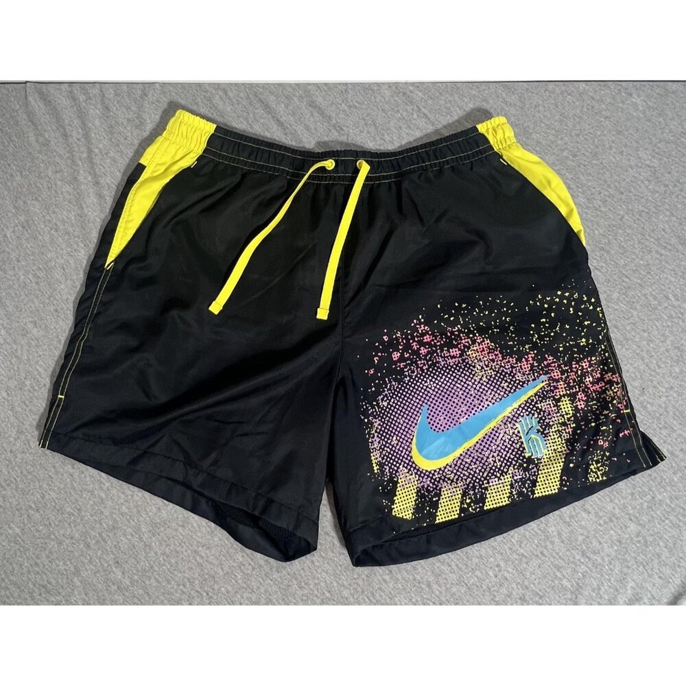 Nike‎ Kyrie Irving Shorts Mens Large Black Yellow Swim Trunks Lined Drawstring
